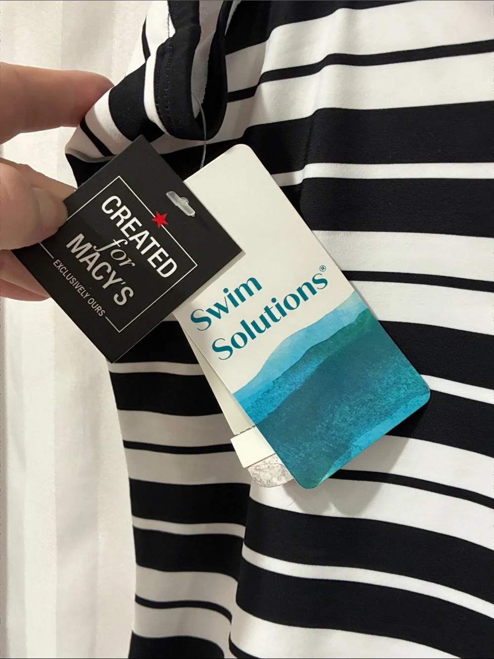 Swim Solutions Black and White Striped One-Piece Swimsuit - Picture 10 of 11